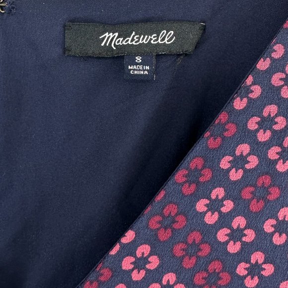 Madewell Purple, Pink & Navy Bell Sleeve Silk Mini Dress - Picture 4 of 8